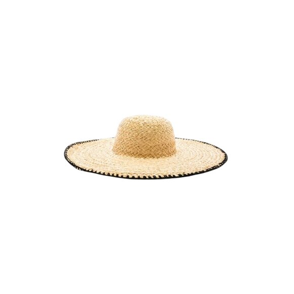 L*Space Beth Floppy Straw Sun Hat Womens OS Tan Brown Black Woven Beach Pool